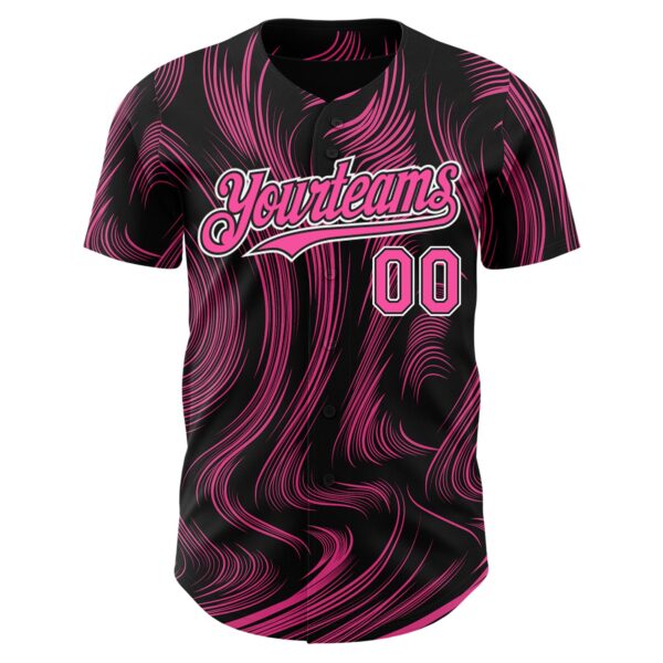 Custom Black Pink-White Fluid Lines Authentic Baseball Jersey
