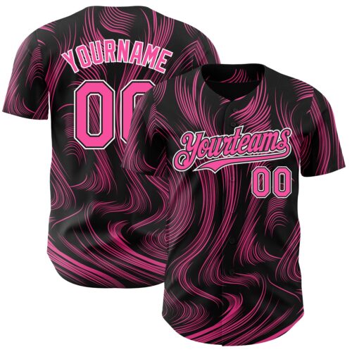 Custom Black Pink-White Fluid Lines Authentic Baseball Jersey