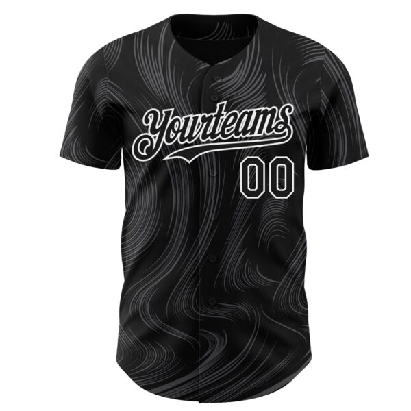 Custom Black White Fluid Lines Authentic Baseball Jersey