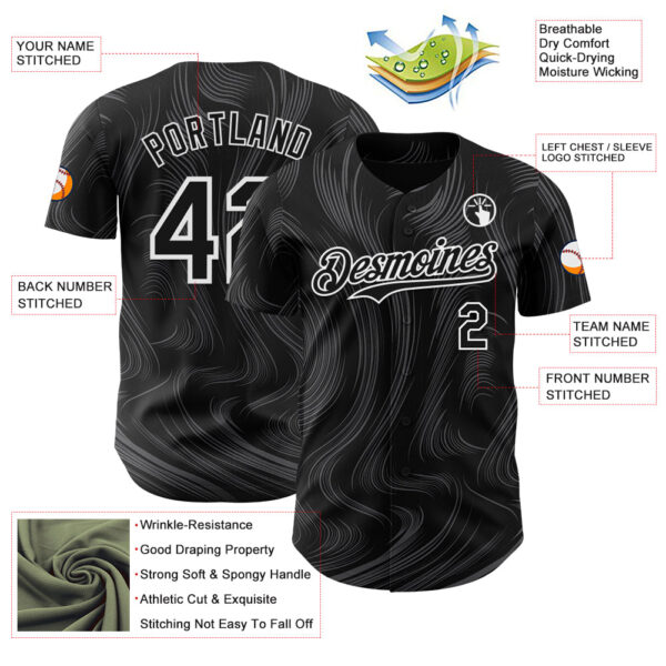 Custom Black White Fluid Lines Authentic Baseball Jersey