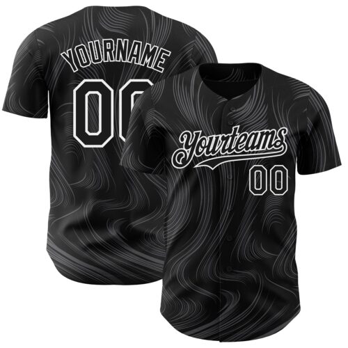 Custom Black White Fluid Lines Authentic Baseball Jersey