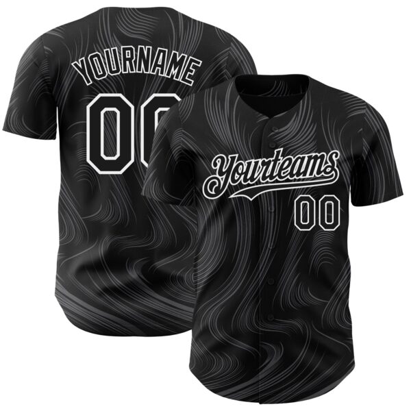 Custom Black White Fluid Lines Authentic Baseball Jersey