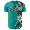 Custom Teal Black-White Hawaii Flower Authentic Baseball Jersey