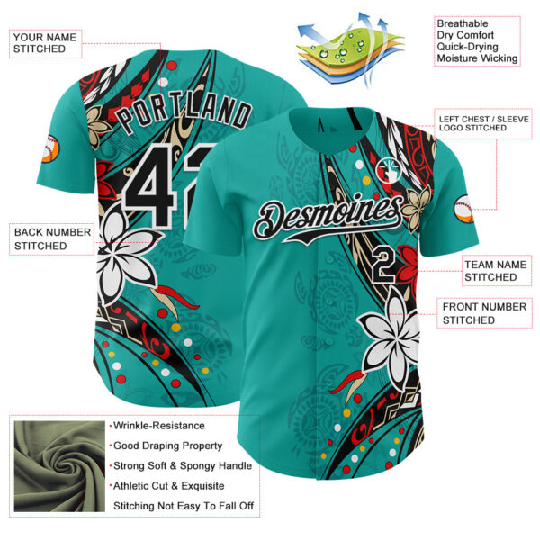 Custom Teal Black-White Hawaii Flower Authentic Baseball Jersey