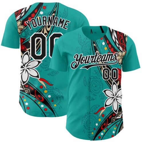 3DPattern8840 Custom Teal Black-White Hawaii Flower Authentic Baseball Jersey