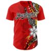 Custom Red Black-White Hawaii Flower Authentic Baseball Jersey