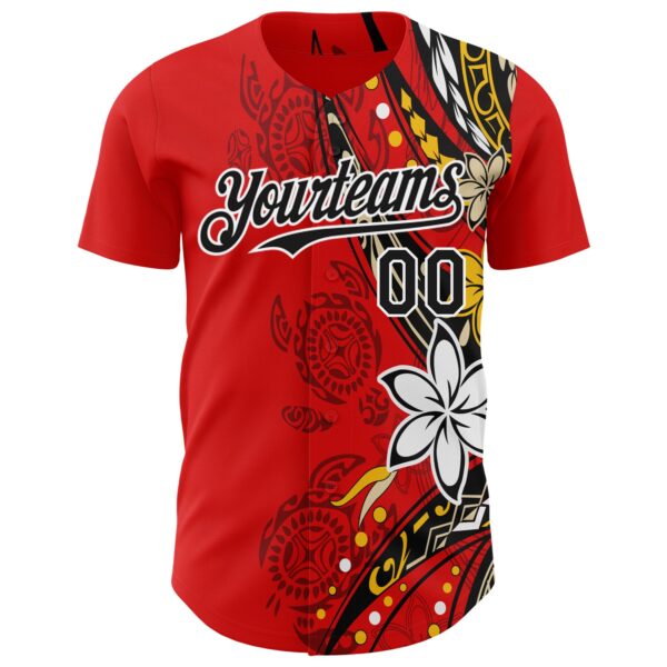Custom Red Black-White Hawaii Flower Authentic Baseball Jersey