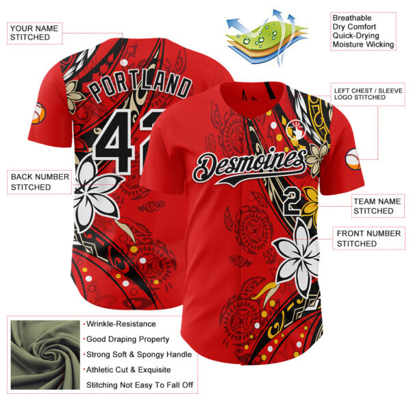 Custom Red Black-White Hawaii Flower Authentic Baseball Jersey