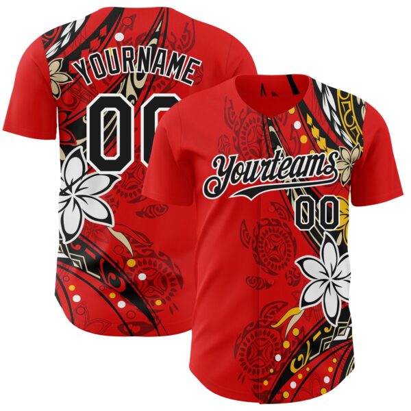Custom Red Black-White Hawaii Flower Authentic Baseball Jersey