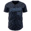 Custom Black Light Blue Flower Authentic Baseball Jersey
