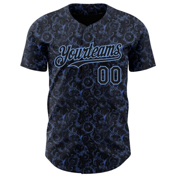 Custom Black Light Blue Flower Authentic Baseball Jersey