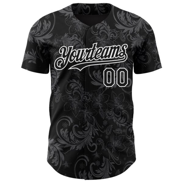 Custom Black White Flower Authentic Baseball Jersey