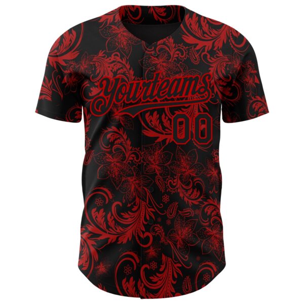 Custom Black Red Flower Authentic Baseball Jersey