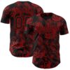 Custom Black Red Flower Authentic Baseball Jersey