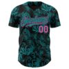 Custom Black Pink-Teal Flower Authentic Baseball Jersey