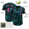 Custom Black Pink-Teal Flower Authentic Baseball Jersey