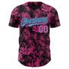 Custom Black Pink-Sky Blue Flower Authentic Baseball Jersey