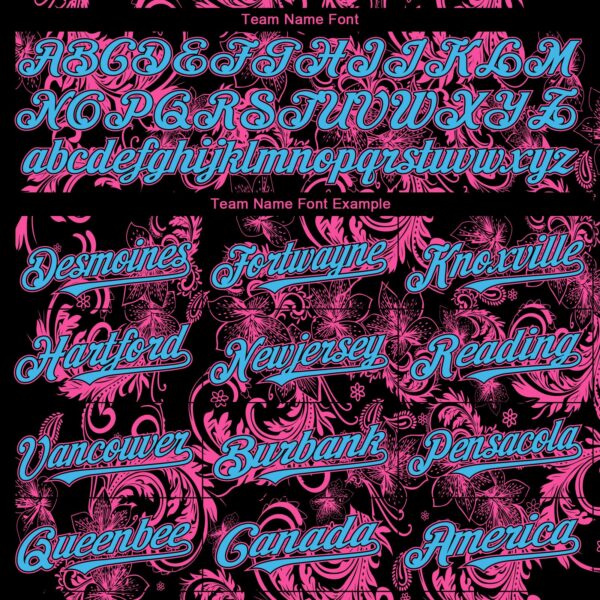 Custom Black Pink-Sky Blue Flower Authentic Baseball Jersey