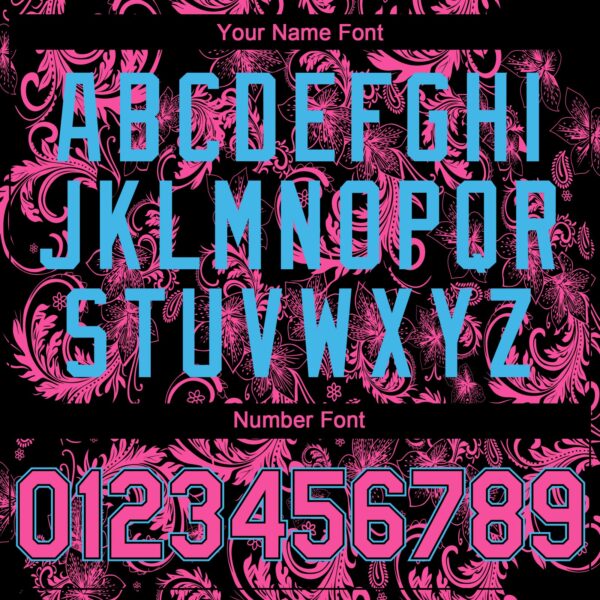 Custom Black Pink-Sky Blue Flower Authentic Baseball Jersey