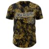 Custom Black Old Gold-White Flower Authentic Baseball Jersey