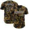Custom Black Old Gold-White Flower Authentic Baseball Jersey