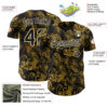 Custom Black Old Gold-White Flower Authentic Baseball Jersey