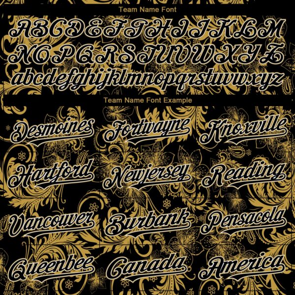Custom Black Old Gold-White Flower Authentic Baseball Jersey