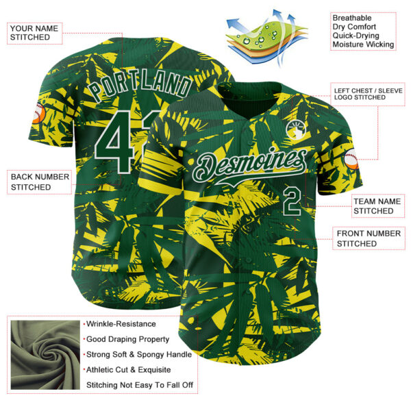 Custom Green White Hawaii Palm Leaves Authentic Baseball Jersey