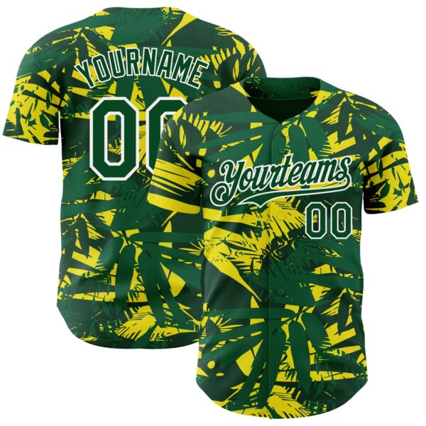 Custom Green White Hawaii Palm Leaves Authentic Baseball Jersey