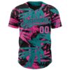 Custom Black Pink-Teal Hawaii Palm Leaves Authentic Baseball Jersey