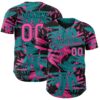 Custom Black Pink-Teal Hawaii Palm Leaves Authentic Baseball Jersey