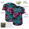 Custom Black Pink-Teal Hawaii Palm Leaves Authentic Baseball Jersey