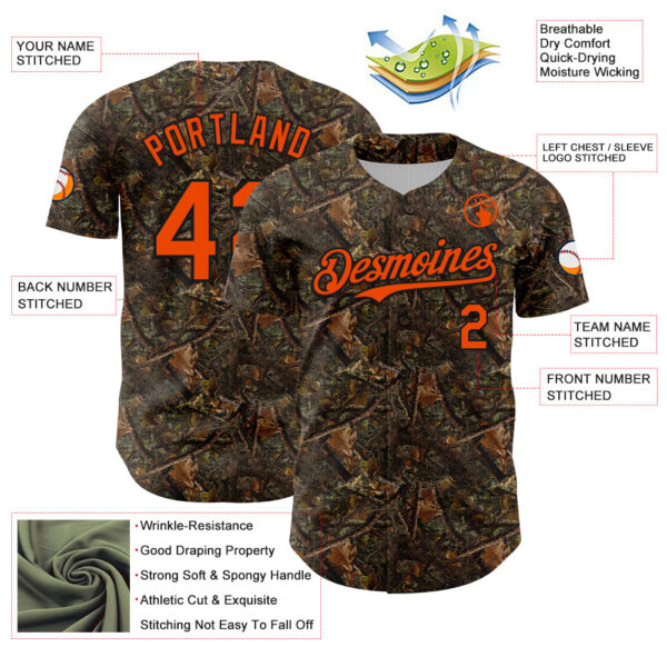 Custom Camo Orange-Black Woodland Camo Authentic Salute To Service Authentic Baseball Jersey