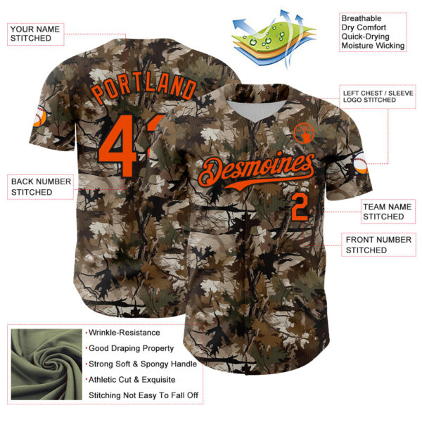 Custom Camo Orange-Black Woodland Camo Authentic Salute To Service Authentic Baseball Jersey