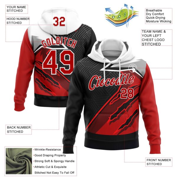 Custom Stitched Red Black-White 3D Pattern Design Canada Germany Inspired Claw Mark Sportswear Pullover Sweatshirt Hoodie