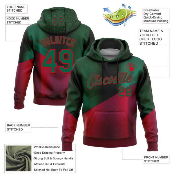 Custom Stitched Green Kelly Green-Red 3D Pattern Design Mexico Abstract Sportswear Pullover Sweatshirt Hoodie