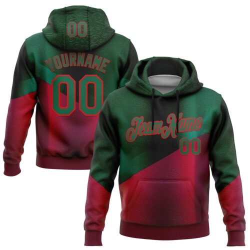 Custom Stitched Green Kelly Green-Red 3D Pattern Design Mexico Abstract Sportswear Pullover Sweatshirt Hoodie