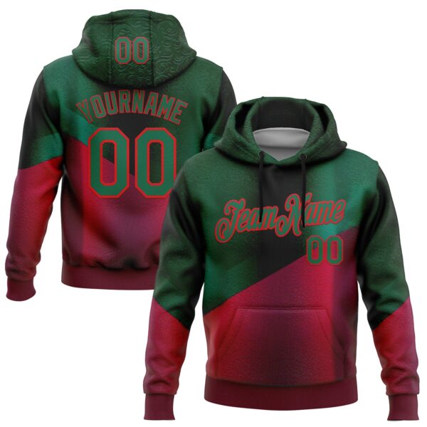Custom Stitched Green Kelly Green-Red 3D Pattern Design Mexico Abstract Sportswear Pullover Sweatshirt Hoodie
