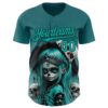 Custom Blue Aqua-Black 3D Halloween Spooky Skull Authentic Baseball Jersey