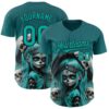 Custom Blue Aqua-Black 3D Halloween Spooky Skull Authentic Baseball Jersey