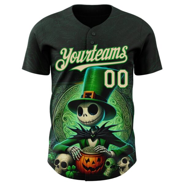 Custom Black City Cream-Grass Green 3D Halloween Spooky Pumpkin Authentic Baseball Jersey