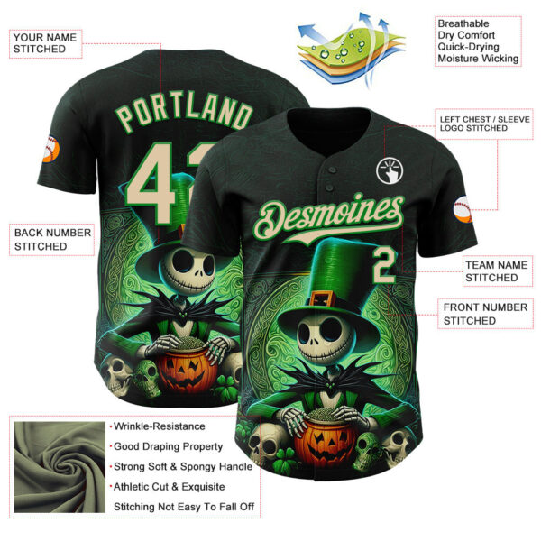 Custom Black City Cream-Grass Green 3D Halloween Spooky Pumpkin Authentic Baseball Jersey