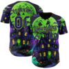Custom Black Dark Purple-Neon Green 3D Halloween Spooky Pumpkin Bat Authentic Baseball Jersey