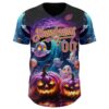 Custom Black Medium Purple-Yellow 3D Halloween Spooky Pumpkin Authentic Baseball Jersey