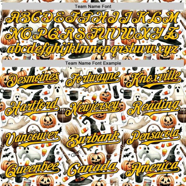 Custom White Yellow-Black 3D Halloween Spooky Pumpkin Authentic Baseball Jersey