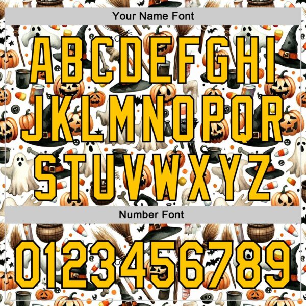 Custom White Yellow-Black 3D Halloween Spooky Pumpkin Authentic Baseball Jersey