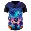 Custom Blue Dark Purple Black-Sky Blue 3D Halloween Spooky Pumpkin Zombies Authentic Baseball Jersey