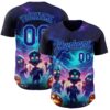 Custom Blue Dark Purple Black-Sky Blue 3D Halloween Spooky Pumpkin Zombies Authentic Baseball Jersey
