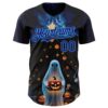 Custom Black Dark Purple-Sky Blue 3D Halloween Spooky Pumpkin Authentic Baseball Jersey