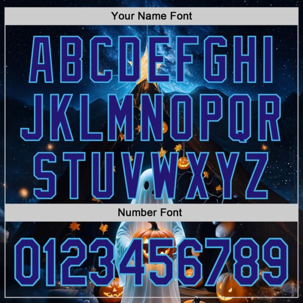 Custom Black Dark Purple-Sky Blue 3D Halloween Spooky Pumpkin Authentic Baseball Jersey